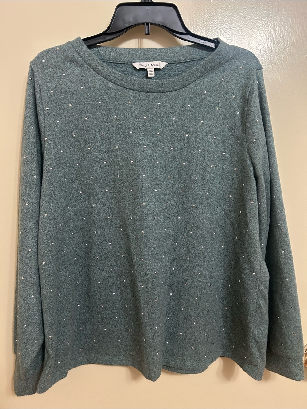 Emily Daniels Green Embellished Crewneck Sweater